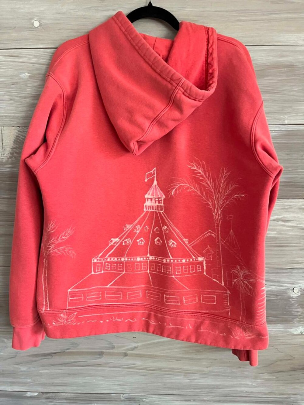 Hotel Del Coronado Zip Up hooded sweatshirt womens L Custom Bleach Painted